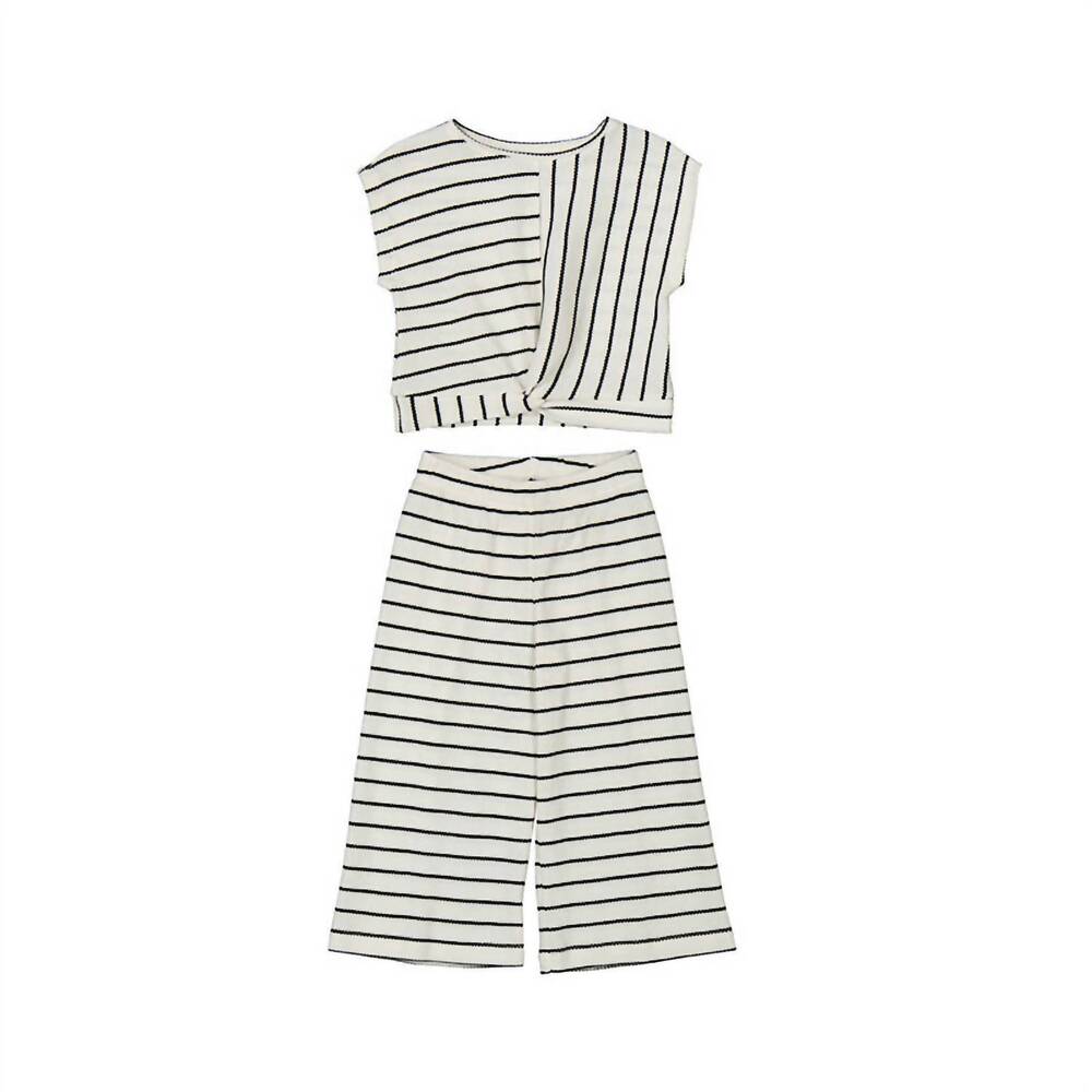 NEW MAYORAL girls' stripes long trousers in white